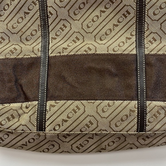 Coach Signature Lozenge Logo Canvas Shoulder Tote Bag Brown 18"x10"x3" - Picture 3 of 9
